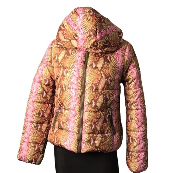 NWT New Look warm soft puffer jacket with hood full zipper snake print zipper M - Picture 2 of 14